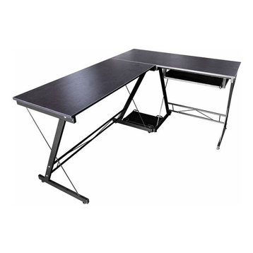 Modern Sleek Desk, MDF, Wood Effect and Metal Frame, Reversible Design, Black