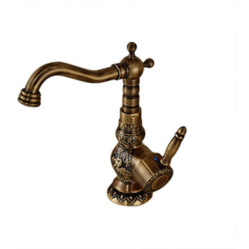 Deck Mounted Antique Brass Bathroom Faucet Ceramic Handle