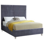 Meridian Furniture - Candace Velvet Upholstered Bed, Gray, Queen - Elegant and eye-catching, the stunning Candace Bed from Meridian Furniture is the perfect addition to any bedroom. Rich velvet covers the deep Channel tufted design. Strength and beauty is guaranteed with a solid wood frame and acrylic legs.