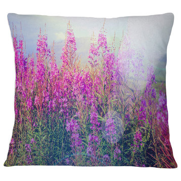 Blooming Purple Flowers in Meadow Flower Throw Pillow, 18"x18"