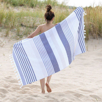 Meera Stripe Soft Oversized Cotton Beach Towel, Black