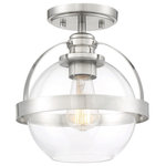 Savoy House - Pendleton 1-Light Semi-Flush, Satin Nickel - This Savoy House Pendleton 1-light ceiling semi-flush mount is a smart way to pep up the illumination and style inany room, including small spaces that might otherwise have lackluster light. It showcases a large orb of clear glass that is open at the bottom, allowing for more direct light and making it easy to replace the bulb. Metal bands bisect the shade and help hold it to the fixtureï_’s base. Try using this fixture in laundry rooms, closets, hallways or entryways, though truly the possibilities are endless. Finished in satin nickel. This fixture is 9.38" wide and 9.75" tall. Uses a standard size bulb of up to 60 watts (not included).