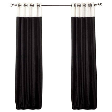 Lined-Signature Black and White ring top velvet Curtain Panel-43Wx108L-Piece