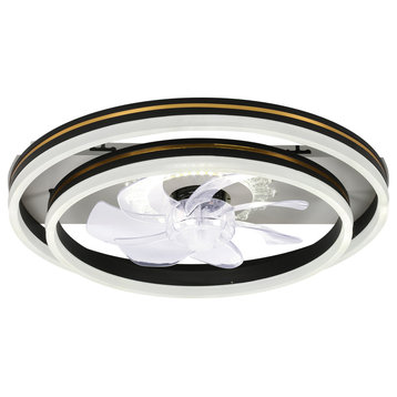 Oaks Aura Modern Smart APP LED Ceiling Fan Flush Mount Dimmable Lighting, Black