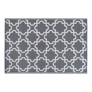 6 x 9 Silver Pebble Aloha Washable Bordered Indoor Outdoor Area Rug