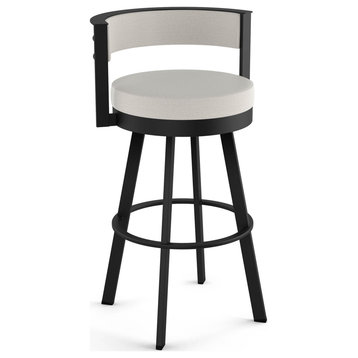 Amisco Browser Swivel Counter and Bar Stool, Light Grey Polyester / Black Metal, Bar Height