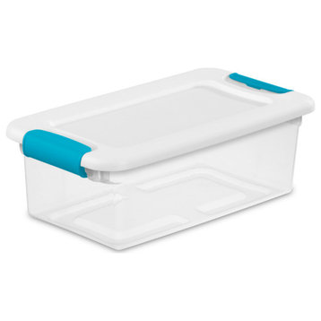 Sterilite 14928012 Clear Stackable Latching Box with Hinging Lid, 6 Qt