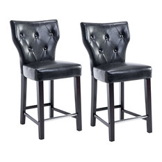 CorLiving - Corliving Dad-708-B Kings Counter Height Barstool, Black Leather, Set Of 2 - Bar Stools and Counter Stools
