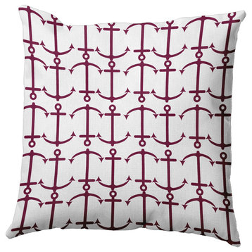 Anchor Pattern Polyester Indoor Pillow, Maroon Red, 20"x20"