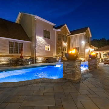 Farmingdale, NJ: Full Backyard Makeover, Pool Renovation, Pavilion Install