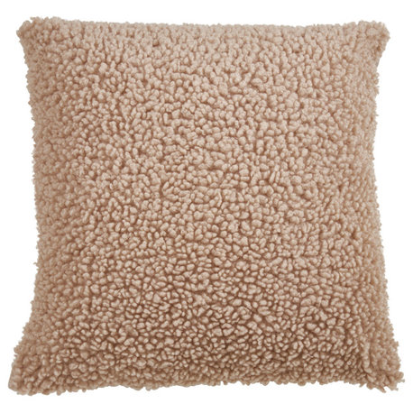 Faux Fur Throw Pillow, 18"x18", Natural, Poly Filled