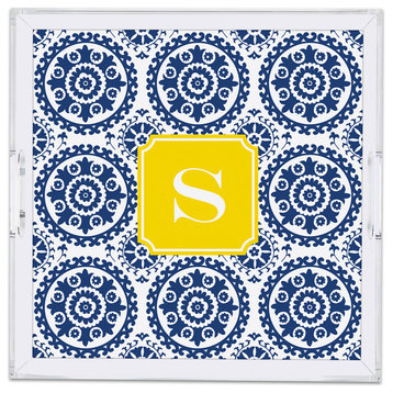 Square Lucite Tray Suzani Single Initial, Letter X
