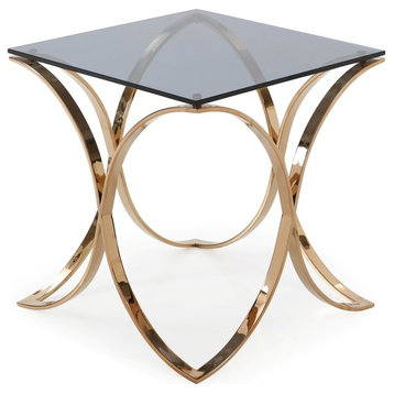 Modrest Reklaw Modern Smoked Glass and Rosegold End Table