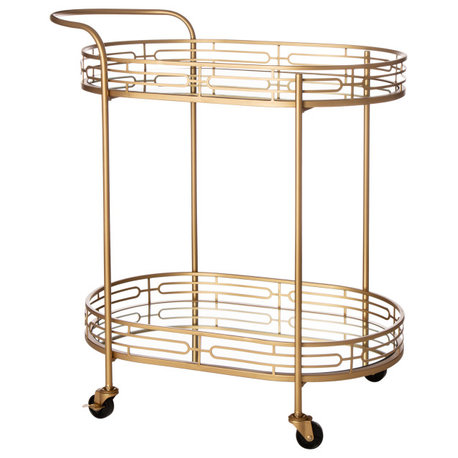 27.00"H Deluxe Metal Mirrored Bar Cart, Golden, Oval