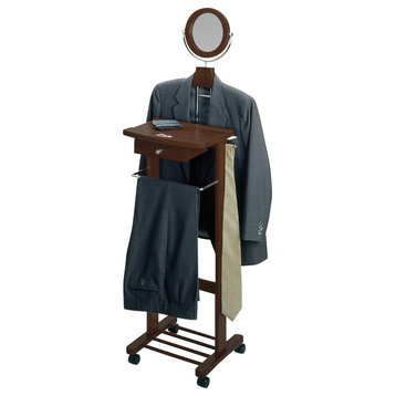 Winsome Wood Valet Stand With Mirror, Drawer, Tie Hook, Casters