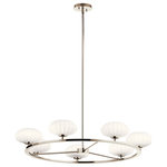Kichler - Kichler Pim 7-LT 1 Tier Chandelier 52225PN - Polished Nickel - The Pim™ 40in. 7 light round chandelier features a nostalgic mid century modern design in Polished Nickel and rounded shaped satin etched cased opal glass. A perfect addition in several aesthetic environments including contemporary and transitional.