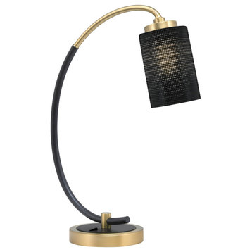 1-Light Desk Lamp, Matte Black/New Age Brass Finish, 4" Black Matrix Glass