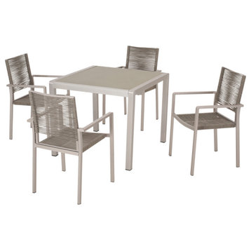 Anna Outdoor Modern 4 Seater Aluminum Dining Set With Tempered Glass Table Top