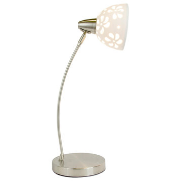 Simple Designs Brushed Nickel Desk Lamp With White Porcelain Flower Shade