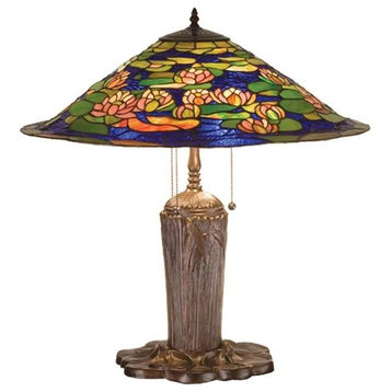 Meyda Lighting 25"H Tiffany Pond Lily Table Lamp, Vacr Pink 59