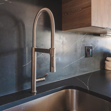 Modern Kitchen Remodel with Flat-Surface Wood-Look Cabinets