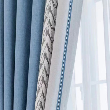 QYFL2302DA 2023 New Arrival Petrel Blue Grey Green Chenille Ready Made Curtains