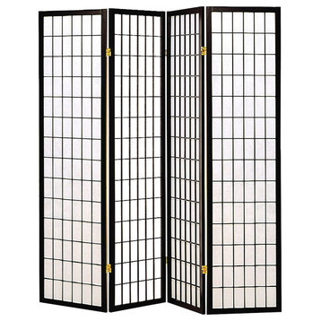Four Panel Japanese Style Folding Screen, Black and White