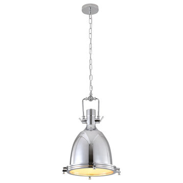 24" Chrome Metal Pendant With Glass Shade