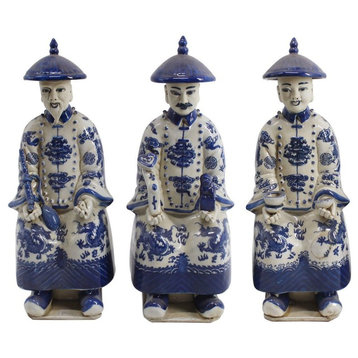 Porcelain Chinese Qing, Generations Emperor Statue, 11", 3-Piece Set