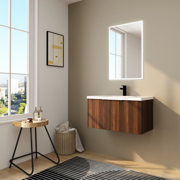 BNK 36" Bathroom Vanity with Resin Sink, Modern Design with Soft Close Doors, California  Walnut