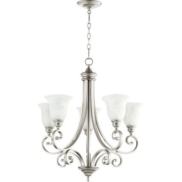 Quorum Bryant 5-Light 28" Chandelier, Classic Nickel With Faux Alabaster