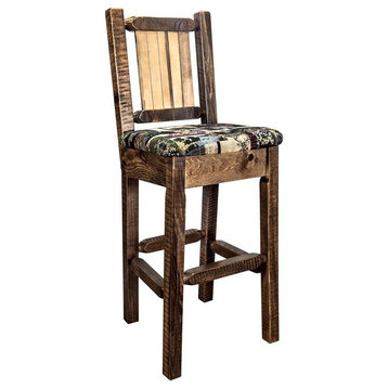 Montana Woodworks Homestead 30" Wood Barstool with Bear Design in Brown