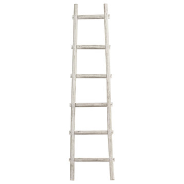 Transitional Style Wooden Decor Ladder With 6 Steps, White