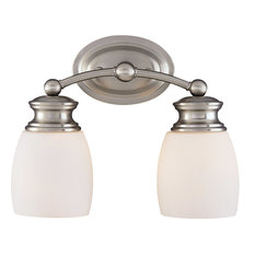 Victorian 2 light bath vanity brushed nickel white opal glass by progress lighting. victorian bathroom vanity lights