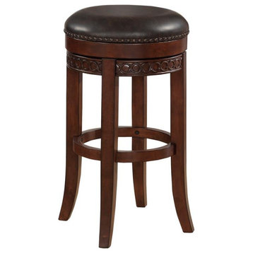 Conrad Backless Cherry Finished Wood and Leather Counter Stool