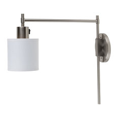 Walker Pin-Up Sconce In Brushed Nickel Finish With Natural Linen Shade