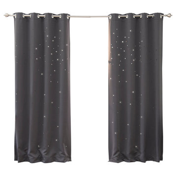 Star Cut Out Blackout Curtains, Dark Gray, 84", Set of 2