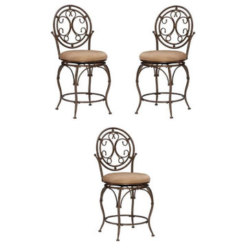 Home Square 24" Tall Metal Circle Back Counter Stool in Bronze - Set of 3