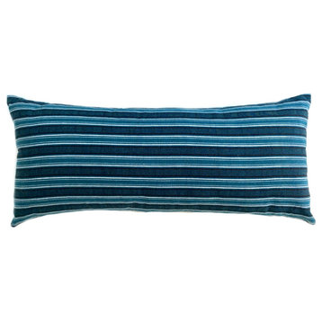 Teal and Black Lurik Stripe Lumbar Pillow