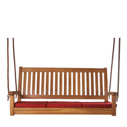 Traditional Porch Swings Teak Rope Swing with Red Cushion