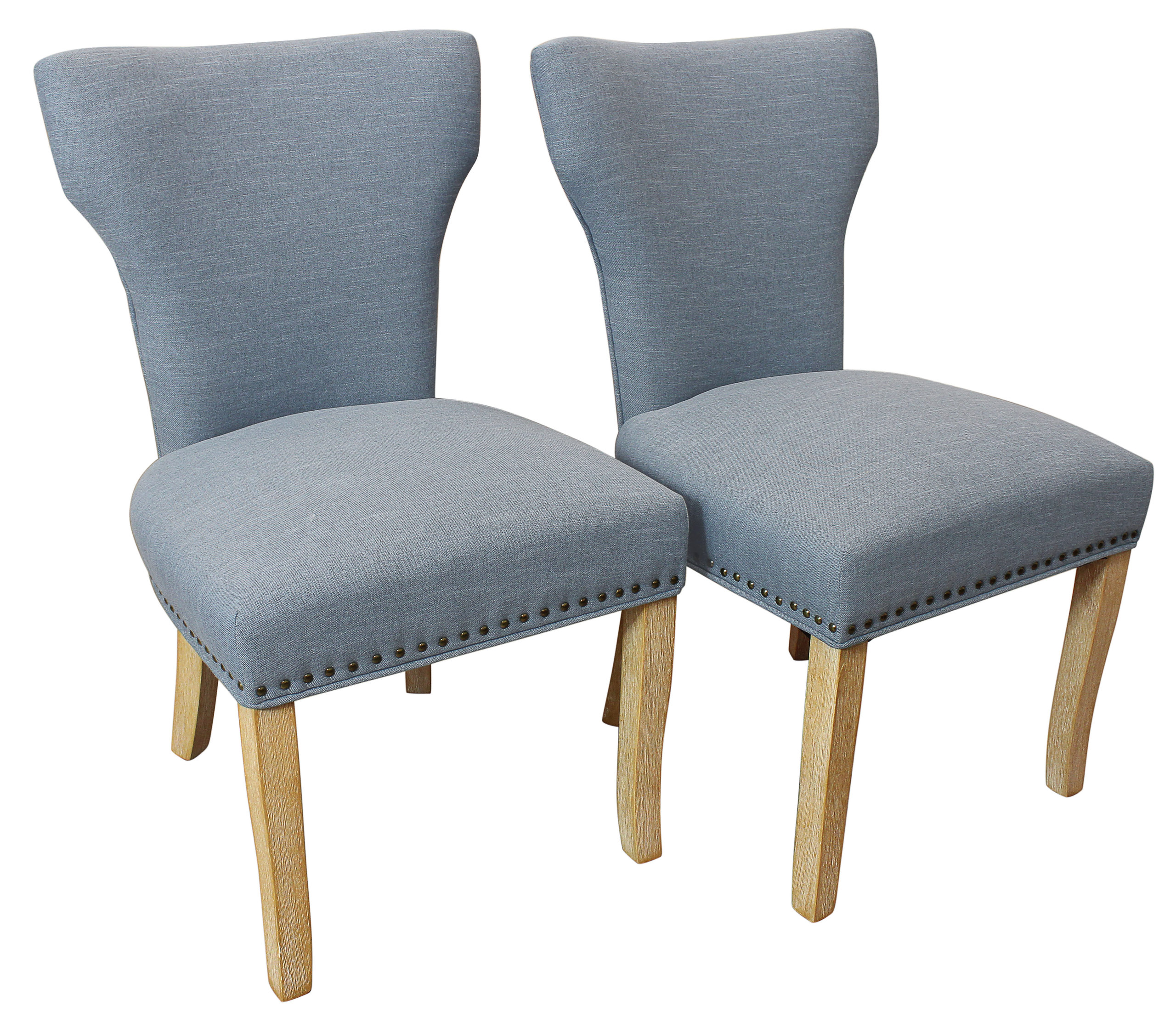 Jenna 48" Dining Set in Solid Wood With 4 Jill Chairs in Denim Linen ...
