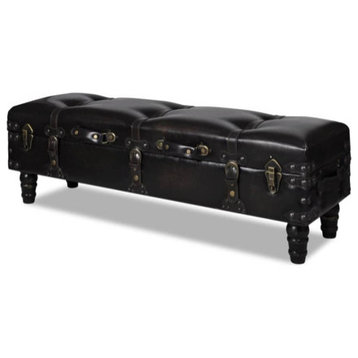 vidaXL Storage Bench Hall Bench Dark Brown Solid Wood Pine and Faux Leather