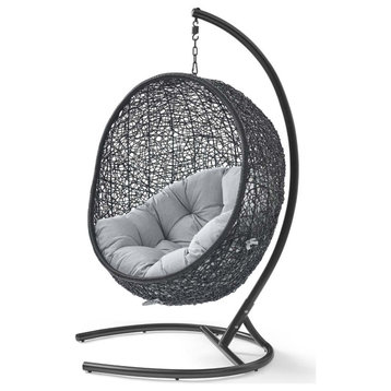 Swing Lounge Chair, Sunbrella, Black Gray, Modern, Outdoor Patio Bistro