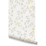 Accentuwall - Branch Flower Peel and Stick Vinyl Wallpaper, Light Gray/Yellow, 24"w X 60"h - Branch Flower peel & stick vinyl wallpaper. This re-positionable wallpaper is designed and made in our studios in New Jersey. The designs are printed onto an adhesive backed vinyl that can be removed, repositioned and reused over and over again. They do not leave any residue on your walls and are ideal for DIY room makeovers without the mess and headaches of traditional wallpaper.