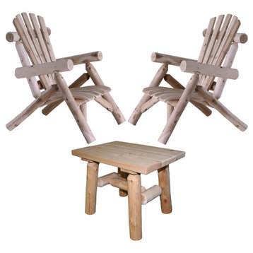 Cedar Log Patio Lounge Chair With End Table, 3-Piece Set