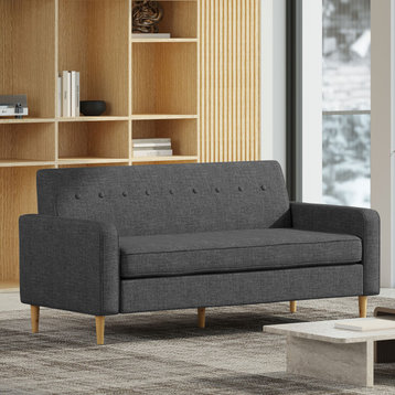 GDF Studio Stratford Mid Century Modern Fabric 3-Seat Sofa, Gray