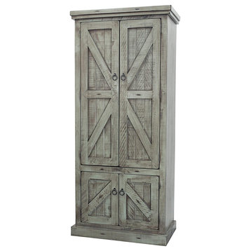 Rustic Pantry Cabinet, Panel Doors & Inner Adjustable Shelves, Rustic Light Blue