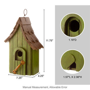 Rustic Garden Distressed Wooden Birdhouse, Metal Door Handle