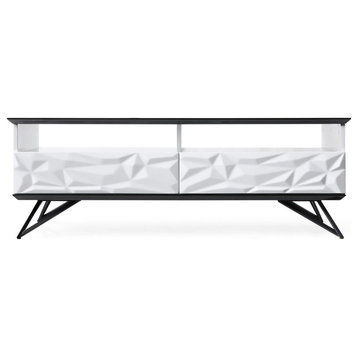 Modern Vortice Coffee Table Black and White Lacquer Matte Black Metal Legs