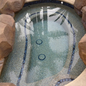 Pool, Spa & Backyard Remodel (baja shelf, paving, firepit, outdoor kitchen, BBQ)